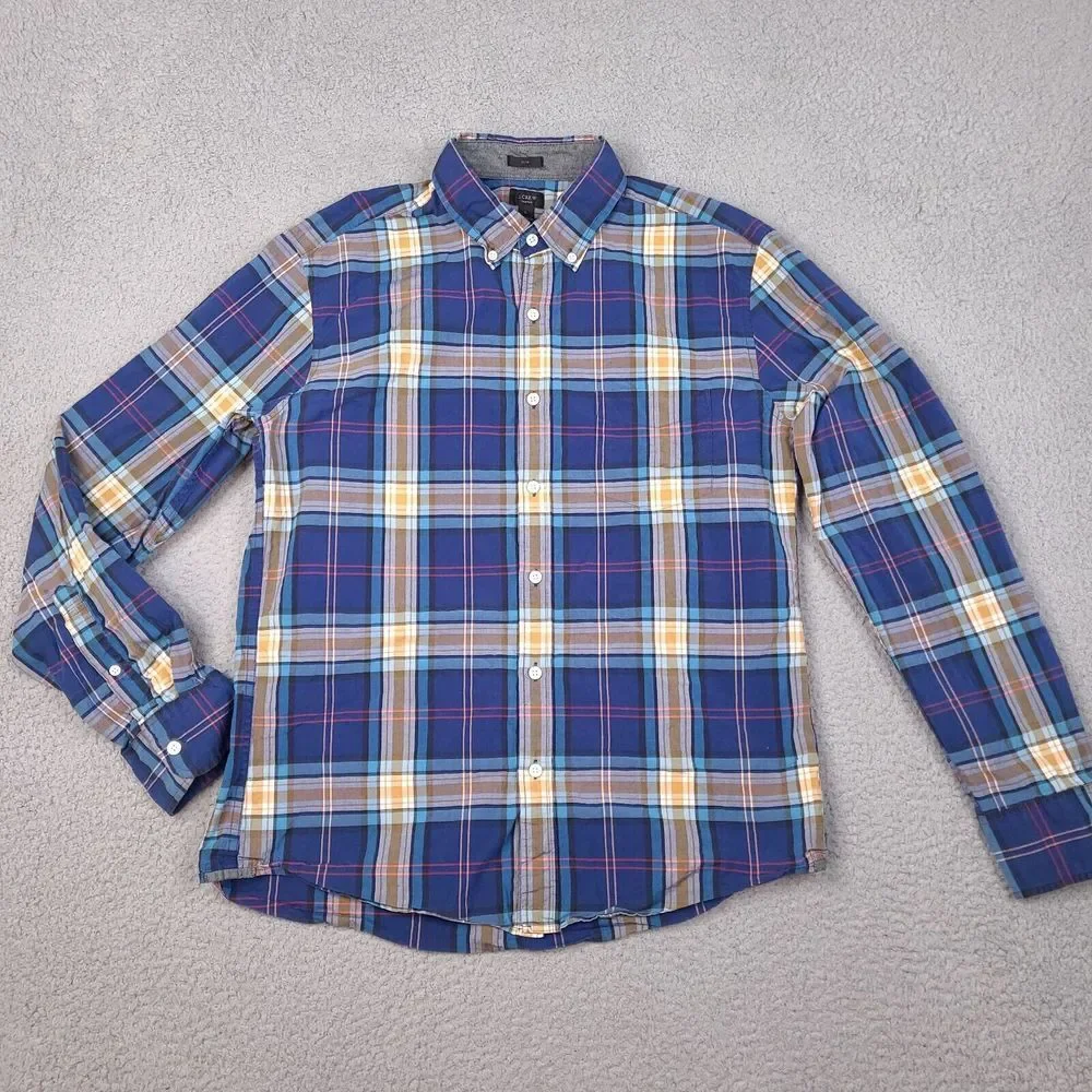 J Crew Shirt‎ Mens Large Blue Tartan Plaid Slim Fit Long Sleeve Button Down